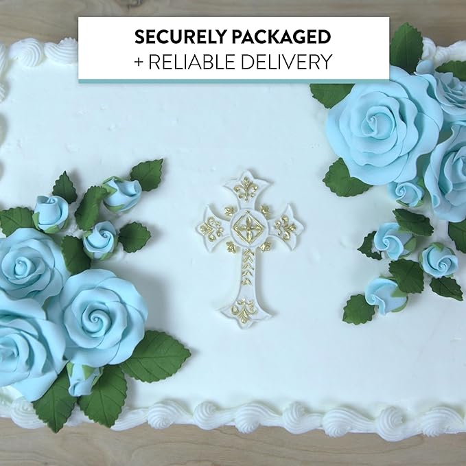 Global Sugar Art Exquisite Rose & Leaf Tray Sugar Cake Flowers, Blue Unwired, 5 Count by Chef Alan Tetreault