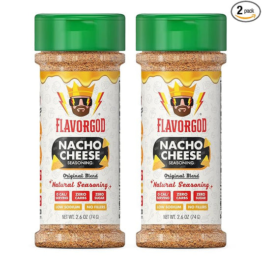 Nacho Cheese Seasoning Mix, 2 Bottles by Flavor God - Premium All Natural & Healthy Spice Blend for Chicken, Nachos, Dips, Chicken Nuggets, Salad, Eggs, Ravioli, Pizza, Tacos, & Pasta - Kosher, Dairy-Free, Gluten-Free, Keto Friendly