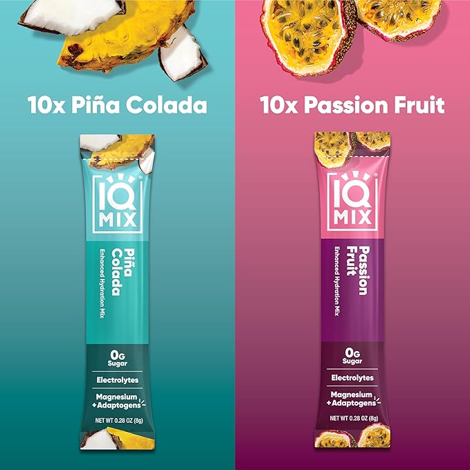 IQMIX Hydration Electrolyte Powder ??4-in-1 Formula for Hydration, Mental Clarity, Mood and Recovery ??Sugar-Free Drink Mix, Keto, Magnesium L-Threonate, Lion?™s Mane ??20 Count Tropical Variety Pack