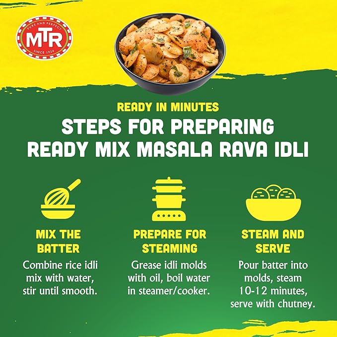 MTR Instant Masala Rava Idli Mix - Ready to Cook Authentic Indian Breakfast, Lunch, Dinner or Snack Meal - No Added Preservatives - A Quick & Easy Recipe Suitable for Vegetarians - (500g, Pack of 3)