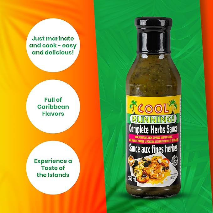 Cool Runnings Complete Herbs Sauce 350 ml - Rich and Savory European Sauce Infused with Fresh Herbs and cilantro, Perfect for Marinades, Roasting, Grilling and Stir-frying Vegetables