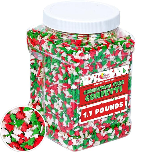 Christmas Tree Sprinkles - 1.7 Pounds - Bulk Red and Green Confetti Sprinkles - Holiday Sprinkles for Cookie Decorating - Christmas Jimmies for Gingerbread Cookies, Baking, Cupcakes