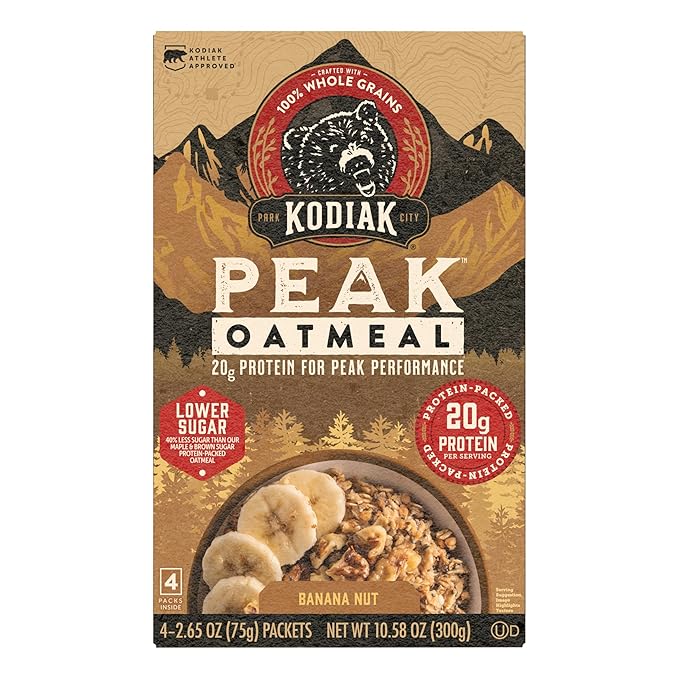 Kodiak Cakes Peak Instant Oatmeal Packets, Banana Nut, High Protein,100% Whole Grains, 6 box with 4 packets each (Total of 24 packets)