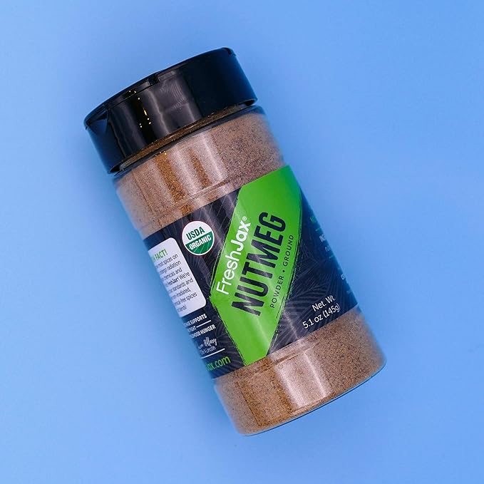 FreshJax Organic Ground Nutmeg Powder ??5.1 oz Bottle, Non-GMO, Gluten-Free, Keto, Paleo, No Preservatives ??Premium Spice for Baking, Lattes, Holiday Recipes & Desserts