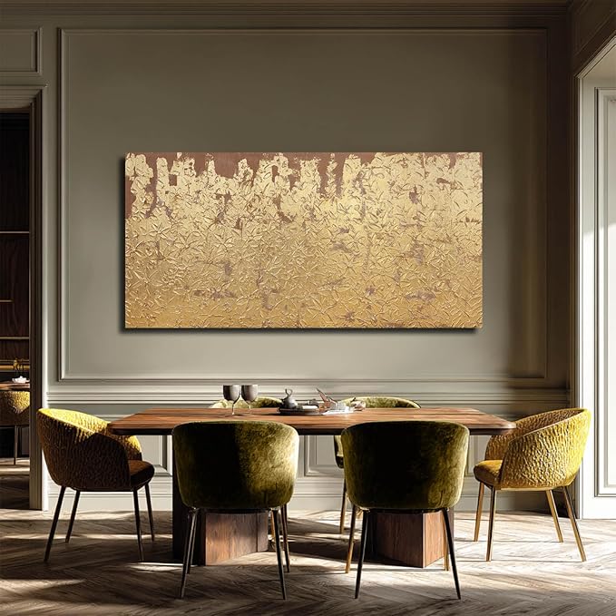 VAYIMDH Modern Canvas Wall Art Wall Decorations for Bedroom Floral Wall Painting 24"x48" Gold Foil Hand Painted Pictures for Kitchen