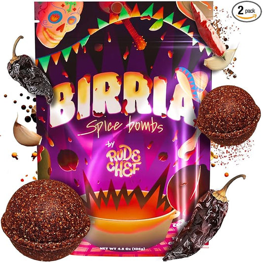 𝗪𝗜𝗡𝗡𝗘𝗥 - 𝗕𝗘𝗦𝗧 Birria Bomb Balls - 𝗠𝗦𝗚-𝗙𝗥𝗘𝗘 Authentic Birria Taco Seasoning - Cooks up to 8 lbs - Vegan Recipe for Instant Pot & Slow Cooker - 2 Pack