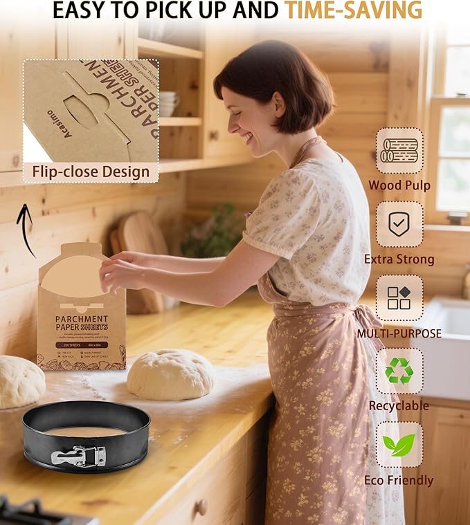 200Pcs Parchment Paper Rounds, 12 Inch Baking Parchment Circles, Precut Baking Sheets Round, Burger Patty Paper Liners for Tortilla Press, Cake Pan, Air Fryer, Springform Pan, Pizza Pan, Cake Cookie