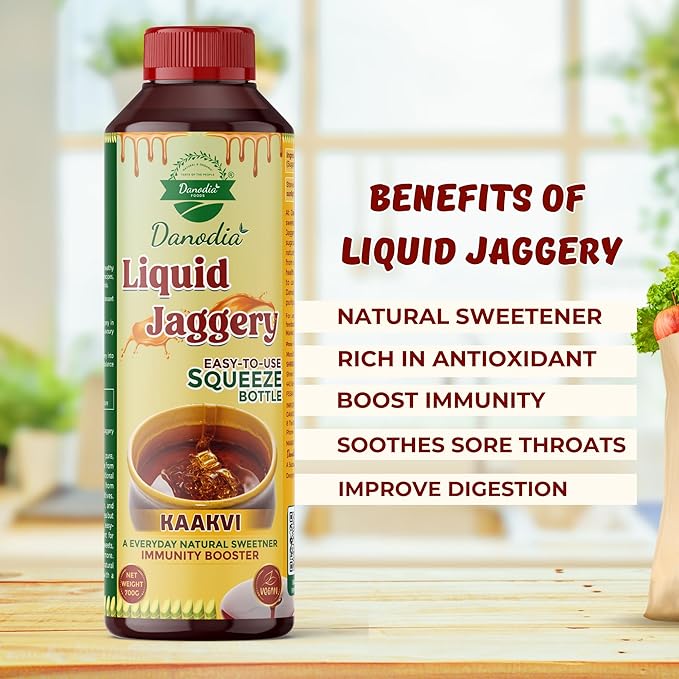 Danodia Foods LIQUID JAGGERY SYRUP (700g/1.54 lb) | Natural Sweetener from Sugarcane | No Preservatives | Rich in Minerals | Alternative to Refined Sugar