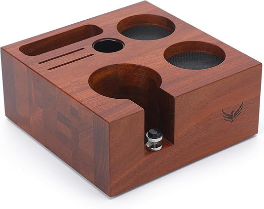 54mm Espresso Tamping Station Rosewood ??Premium Organizer for Breville Espresso Machine Accessories Holder for Tamper, Funnel, WDT, Puck Screens, RDT | Barista Station Box