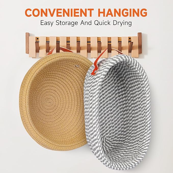 Banneton Bread Proofing Basket ??Oval & Round Handmade Cotton Rope Sourdough Proofing Basket with Liner & Cover (Perfect for Sourdough & Artisan Bread Set (1 Round 1 Oval)
