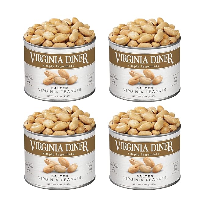 Virginia Diner All Natural Gourmet Virginia Nuts Blister Roasted Super Xl Peanuts Heart Healthy Snack or Gift 9oz (4 Pack) Salted
