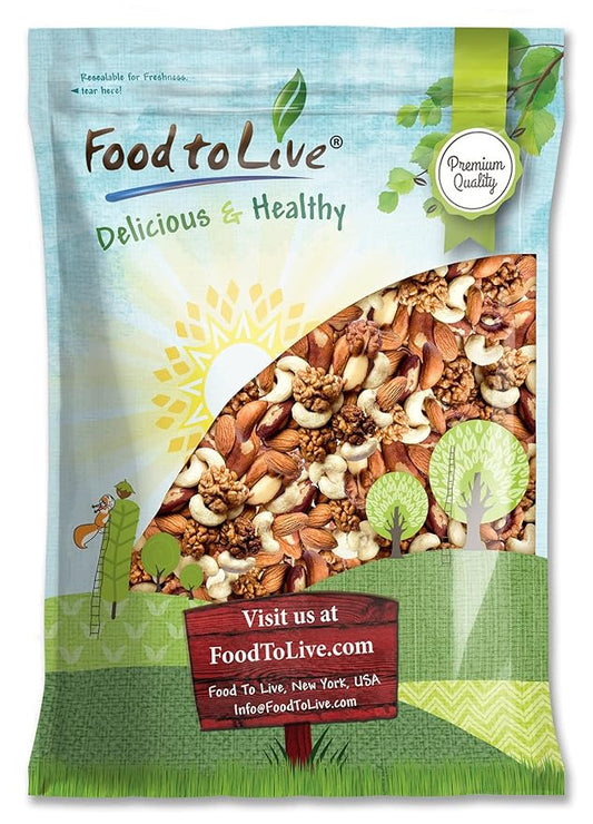 Food to Live Mixed Raw Nuts, 8 Pounds ??Cashews, Brazil Nuts, Walnuts, Almonds, Unsalted, Kosher, Vegan, Bulk