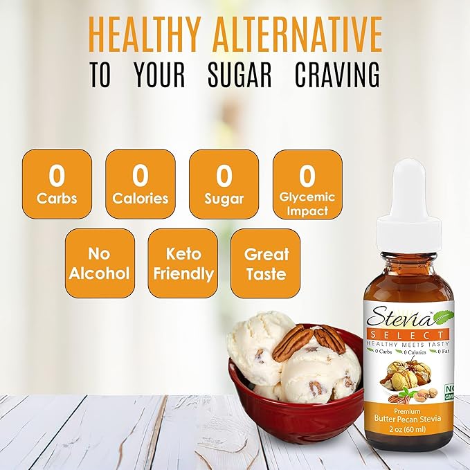 Stevia Select Butter Pecan Flavored Liquid Stevia ??Zero Calorie Coffee, Tea, Drink & Baking Sweetener, All-Natural, No Erythritol, Keto-Friendly Sugar Alternative, 300 Servings ??2 Oz (1 Pack)