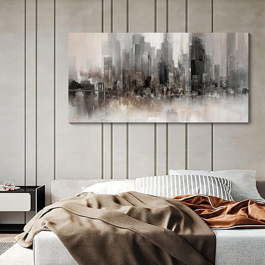 Living Room Wall Decor Framed Wall Art Large Cityscape New York Wall Decor Canvas Print Brooklyn Bridge Themed Painting Modern Canvas Wall Art for Bedroom 24x48
