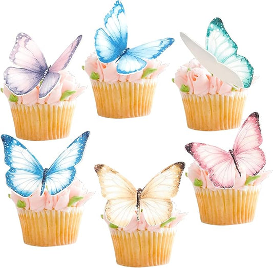Rsstarxi 60 Pack Edible Butterfly Cake Decorations, Wafer Paper Butterflies Cupcake Toppers Edible Butterfly Decorations for Wedding Birthday Anniversary Baby Shower Party Decorating Supplies Colorful
