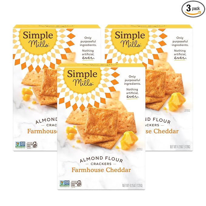 Simple Mills Almond Flour Crackers, Farmhouse Cheddar - Gluten Free, Healthy Snacks, 4.25 Ounce (Pack of 3)