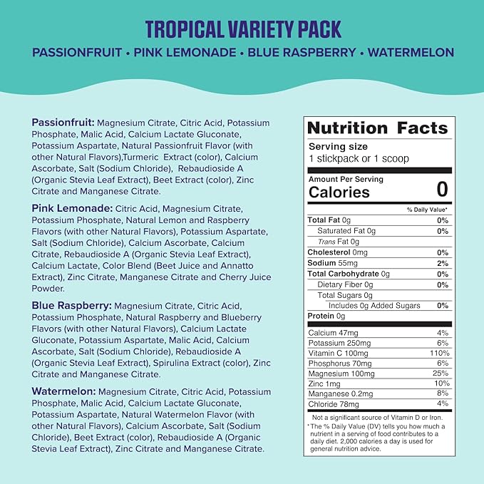 Ultima Replenisher Daily Electrolyte Powder Drink Mix ??Sugar Free ??Tropical Variety, 20 Stickpacks ??Hydration Packets with 6 Electrolytes and Minerals ??Keto Friendly, Non-GMO