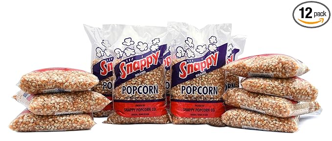 Snappy Yellow Popcorn Kernels for Popping with Popcorn Machine, Air Popper or Stove Top, 2lb Bags, 12 Pack