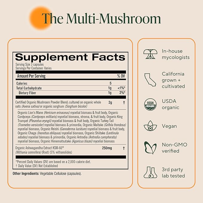 Om Master Blend Mushroom Capsules - Organic Mushroom Supplement with 10 Mushrooms and Ashwagandha ??Support Immunity, Gut Health & Stress Relief, 84 Count (28 Servings)