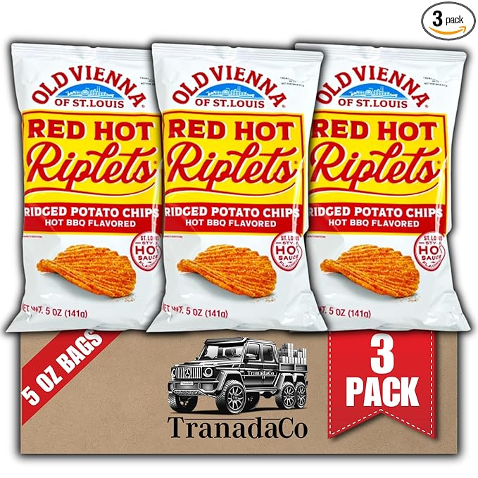 Old Vienna of St. Louis Red Hot Riplets Hot BBQ Chips 5oz Bags (3 Pack) by Tranadaco