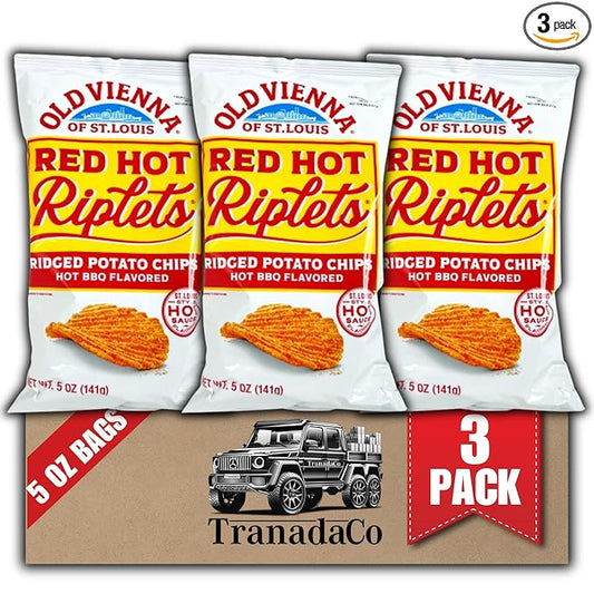 Old Vienna of St. Louis Red Hot Riplets Hot BBQ Chips 5oz Bags (3 Pack) by Tranadaco