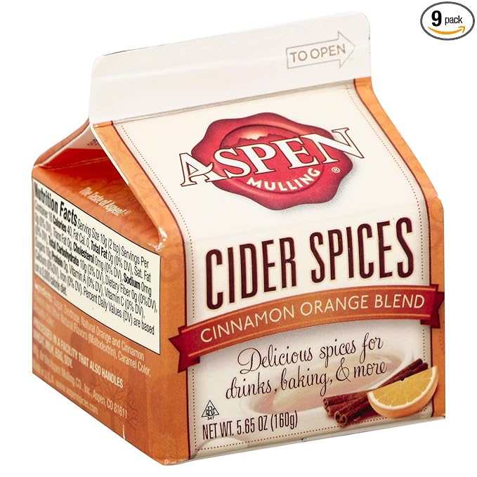 Aspen Mulling Cider Spices, Cinnamon Orange Blend, 5.65-Ounce Carton (Pack of 9)
