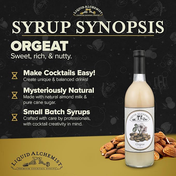 Liquid Alchemist Orgeat Syrup for Cocktails - Real Ingredients Make Our Almond Syrup the Perfect Mai Tai Mix - Non-GMO, Gluten Free & Vegan (25.4 oz)