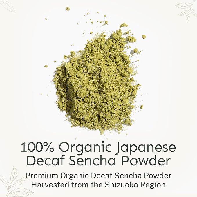 Yu Tea Decaf Organic Sencha Green Tea Powder | Rich in Antioxidants, EGCG, & L-Theanine | Pure Japanese First Harvest Leaf | Caffeine-Free & Unsweetened | Resealable Pouch, 2.65 oz, 100 Servings