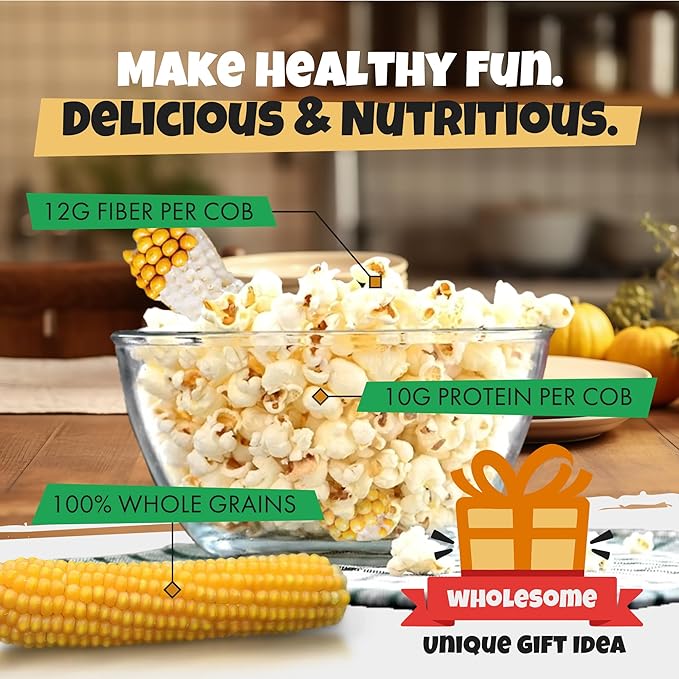 Poppin Cobs Microwave Popcorn on the Cob (3 PK) (Original) Whole Popcorn Kernels, Individually Wrapped Healthy Pop Corn on the Cob with Bags, Gluten Free Fun Snack Perfect for Movie Nights