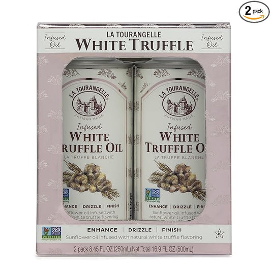La Tourangelle, White Truffle Oil, Complex Gourmet Earthy Flavor for Drizzling over Pasta, Popcorn, Vegetables, Potatoes, Soup and More, Gift Set, 8.45 Fl Oz (Set of 2)