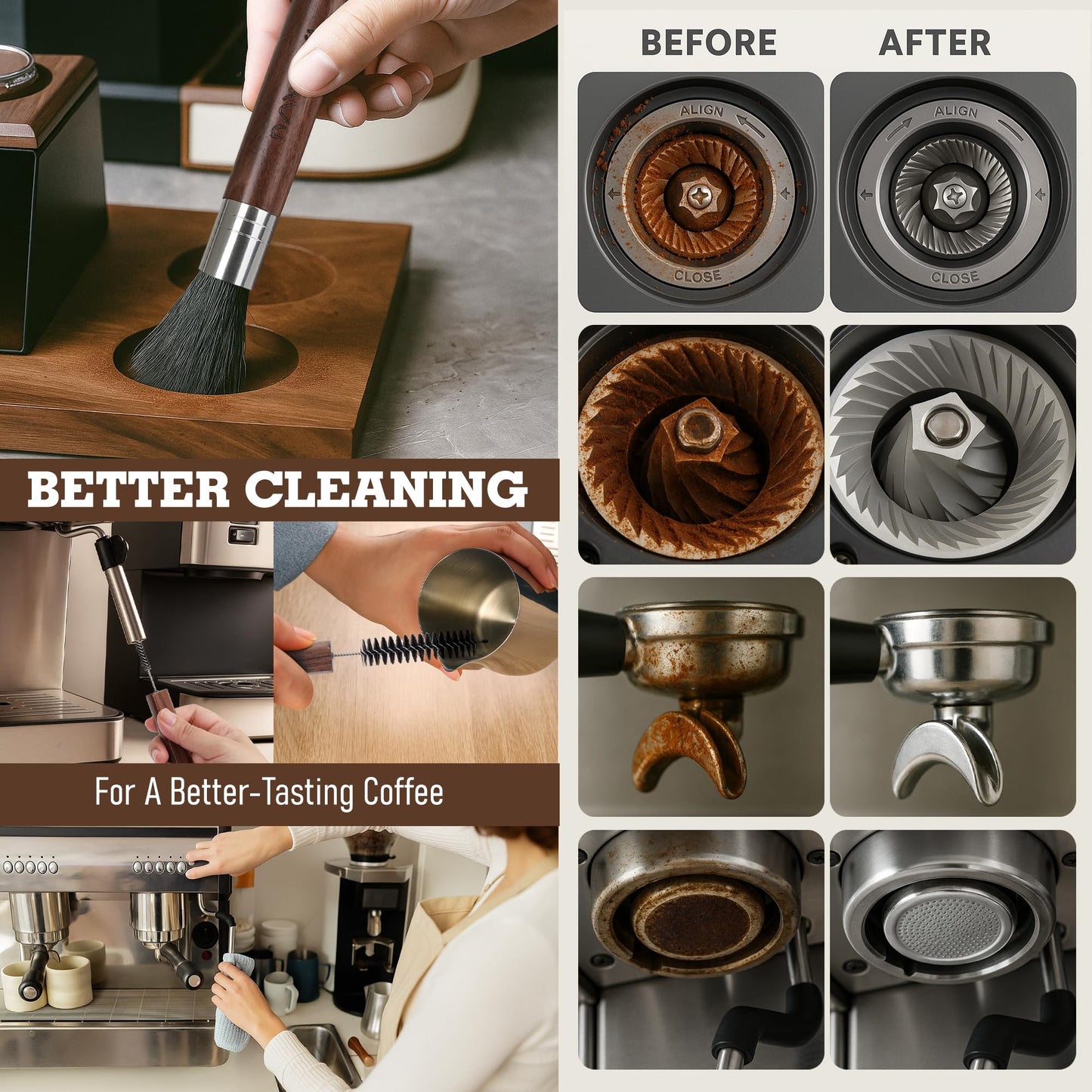 TAKAVU Coffee Grinder Cleaning Kit, 4pcs Boar Bristle Detail Brushes