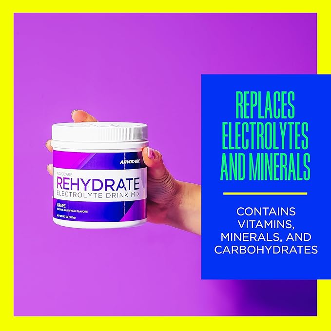 AdvoCare Rehydrate Electrolyte Drink Mix - Hydration & Recovery Drink with Sodium, Potassium & More - Grape, 12.7 oz