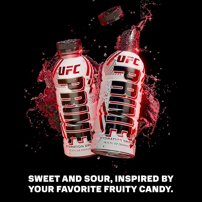 PRIME Hydration UFC, Sports Drinks, Electrolyte Enhanced for Ultimate Hydration, 250mg BCAAs, B Vitamins, Antioxidants, Low Sugar, 16.9 Fl Oz, 12 Pack
