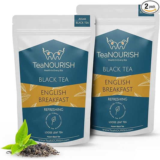 TeaNOURISH English Breakfast Black Tea | Rich, Robust & Full Bodied Loose Leaf Tea | Refreshing & Aromatic | Freshly Sourced Direct From Origin - 3.53oz/100g (Pack of 2)