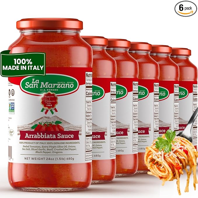 La San Marzano Arrabiata Sauce, 24 oz, Pasta Sauce Made in Italy, All Purpose Tomato Premium Quality, All Natural, Mediterranean Diet, Non GMO, Vegan, Gluten Free