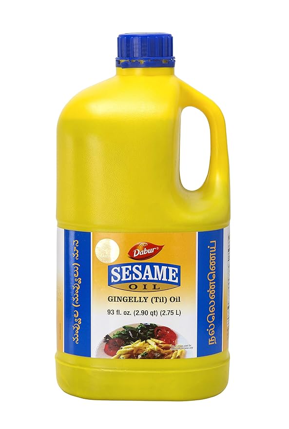 Dabur Sesame Oil for Vegan Cooking, Natural Extract of Sesame Seed, Edible Vegetable Oil for Flavoring Enhancement, Oriental Cooking, Grilling, Baking, Sautéing, Roasting & Healthy Frying, (2.75 Ltr.)