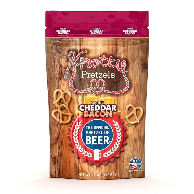 Knotty Pretzels - "The Official Pretzel of Beer" 7.5 Ounce Individual Seasoned Pretzel in Resealable Snack Bags - Smokey Cheddar Bacon (3 Pack)