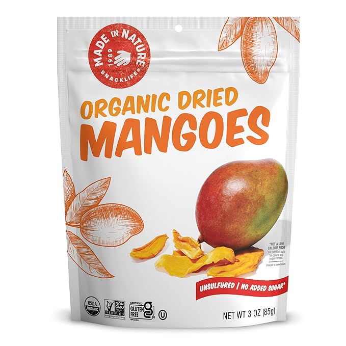 Made In Nature Organic Dried Mangoes, 3 Ounce (Pack of 6) ??Vegan Snack, Non-GMO, Unsulfured, Gluten Free, Kosher