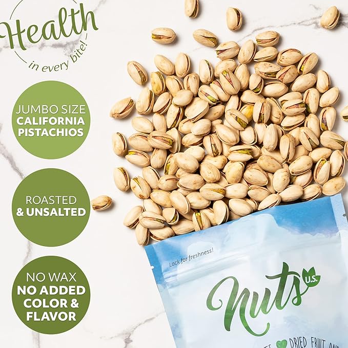 NUTS U.S. ??California Pistachios | Roasted & Salted | No Wax, No Added Color or Flavor | NON-GMO and Natural | Premium Quality Pistachios In Resealable Bags!!! (3 LBS)