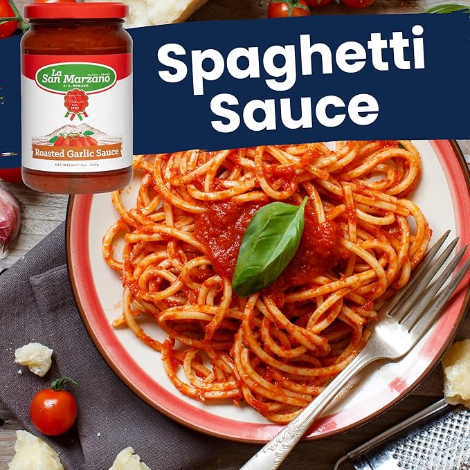 La San Marzano Roasted Garlic Sauce, 13 oz, Pasta Sauce Made in Italy, All Purpose Tomato Premium Quality, All Natural, Mediterranean Diet, Non GMO, Vegan, Gluten Free