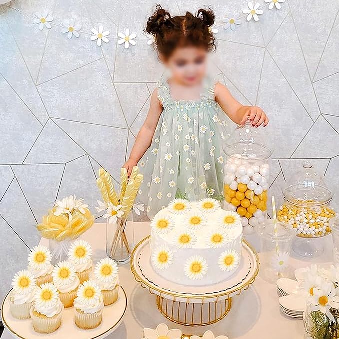 60 Pack Edible Flower Cupcake Toppers Wafer Paper Beautiful Flower Cake Picks for Wedding Birthday Theme Baby Shower Party Cake Decorations Supplies Light Yellow