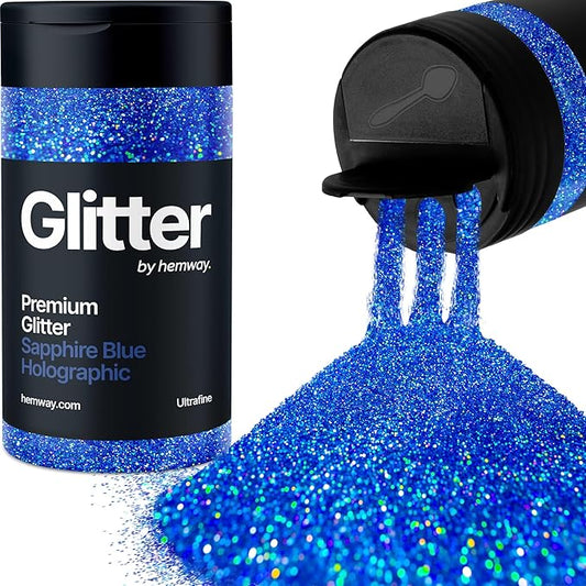Hemway Premium Glitter Shaker - Sapphire Blue Holographic | 130g Ultrafine Metallic Flake Sequins for Resin & Epoxy Crafts | Craft Supplies for Tumblers, Festival, Art