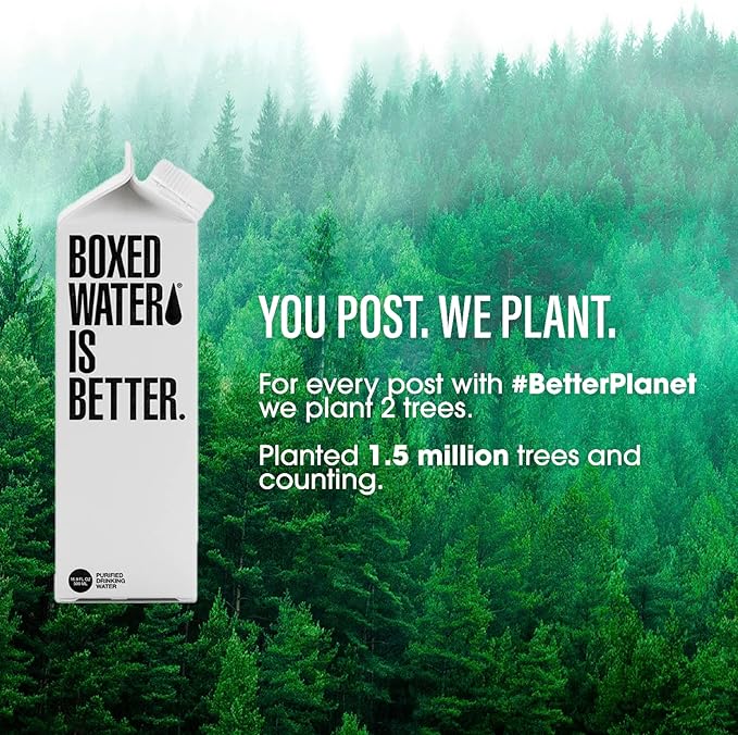 Boxed Water 33.8 oz. (12 Pack) – Better Than Premium Plastic Purified Drinking Water — Plant-Based Cartons – BPA-Free, Refillable, Reusable
