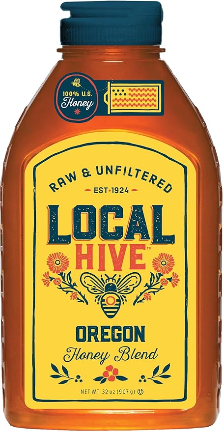 Local Hive Oregon Raw Unfiltered Honey – 32oz, 100% Pure US Honey, Sourced from American Bees and Beekeepers - Natural Sweetener, Ideal for Tea, Baking, and Cooking