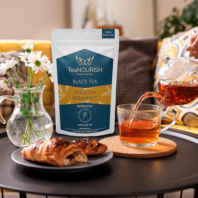 TeaNOURISH English Breakfast Black Tea | Rich, Robust & Full Bodied Loose Leaf Tea | Refreshing & Aromatic | Freshly Sourced Direct From Origin - 3.53oz/100g