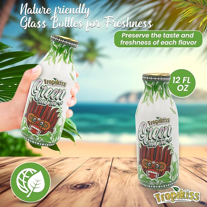 Tropikiss 12-Pack Green Iced Tea – Antioxidant-Rich Refreshing Drink | Natural Bottled Ice Tea | Healthy & Flavorful Beverage