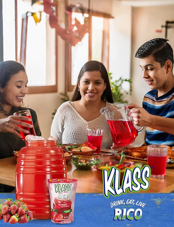 Klass Aguas Frescas | Drink Mix Tropical Variety Pack | Strawberry , Grape, Tropical Punch & Orange Drinks Flavors | From Natural Sources, No Artificial Flavors, With Vitamin C (Makes 7 to 9 Quarts) 14.1 Oz Family Pack (4-Pack)