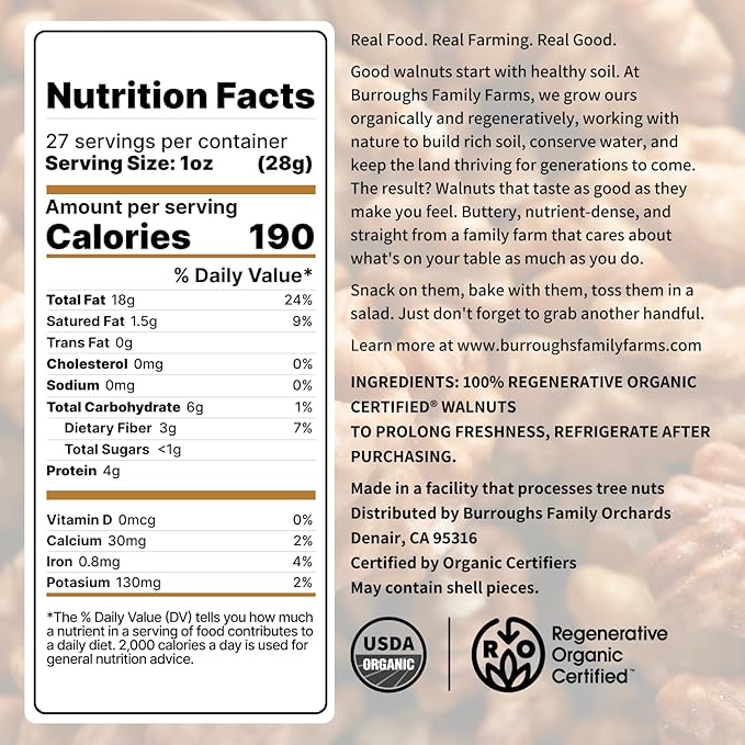 Organic Raw Walnuts Halves & Pieces ??Unpasteurized, Regeneratively Grown in California ??Whole, Fresh, Unsalted ??Plant-Based Omega-3s