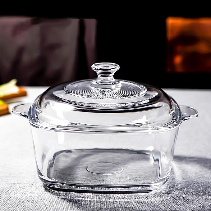 1L Glass Casserole Dish with Lid - Small Square Casserole Dish - 5.9 inch Microwave Bowl Cookware (33 oz)