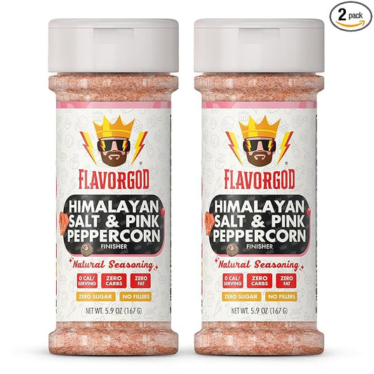 Himalayan Salt & Pink Peppercorn Finisher by Flavor God, Pack of 2 - Premium All Natural & Healthy Spice & Seasoning Blend for Beef & Chicken - Zero Carbs, Great Flavor Spices and Seasoning Gift